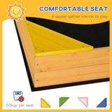 Outsunny Kids Wooden Sand Pit, Children Sandbox, with Four Seats, Non-Woven Fabric, for Gardens, Playgrounds