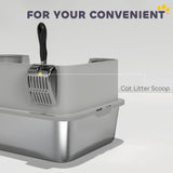 PawHut High Sided Stainless Steel Litter Box, Metal Cat Litter Tray with Metal Scoop, Litter Mat, Never Absorbs Odors, Grey