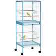 PawHut Bird Cage Budgie Cage 2 In 1 Large Aviary with Wheels Removable Trays for Finch Canaries Cockatiels Light Blue