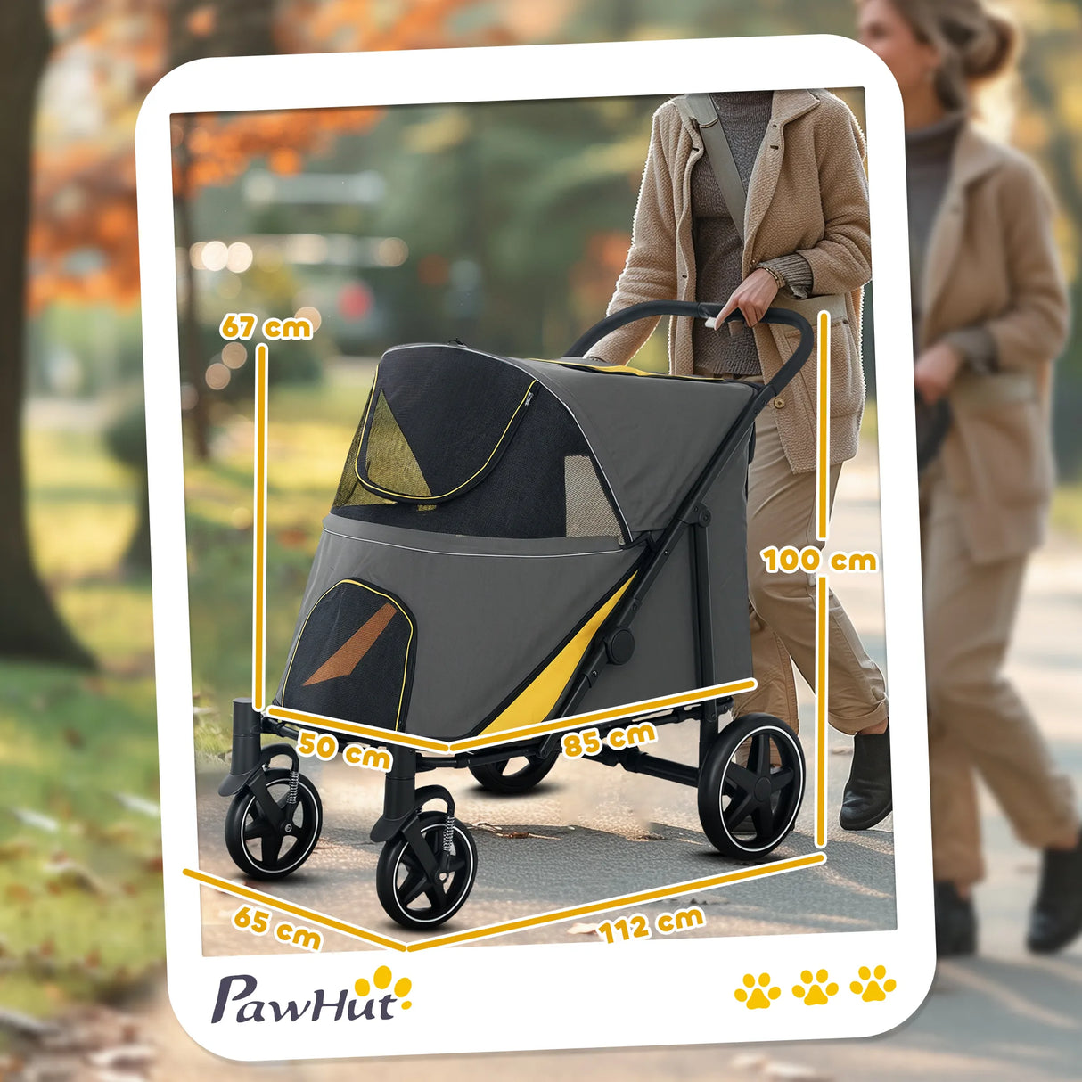 PawHut Foldable Pet Stroller, with Universal Wheels, Shock Absorber, for Medium and Large Dogs - Grey