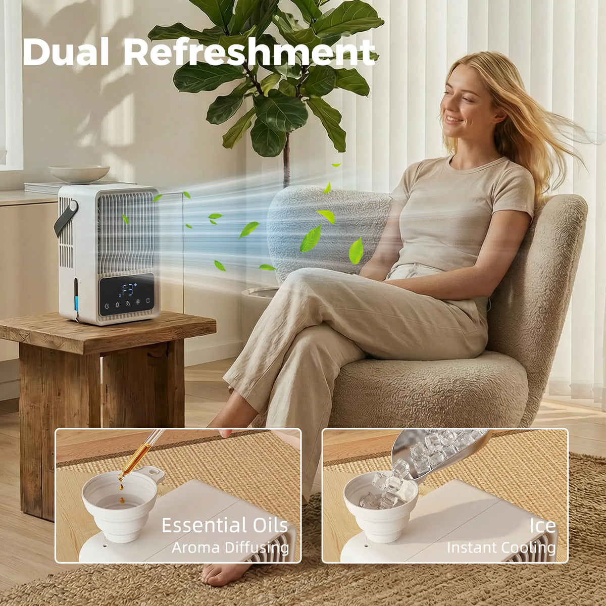 HOMCOM Portable Air Conditioner, 4-in-1 Mini Air Cooler with 3 Wind Speed, 2 Mist Mode, 7 Colour RGB Light, Black