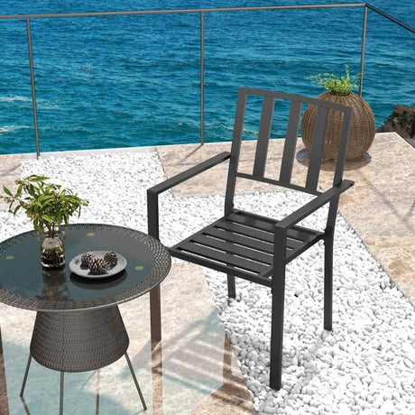 Outsunny Set of Four Minimal Metal Garden Chairs - Black