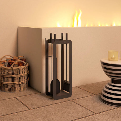 Outsunny 5 Pieces Fireplace Companion Set, Metal Fireplace Accessories Fireside Companion Set with Brush, Shovel, Poker, A Pair of Tongs, Stand, Black