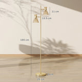 HOMCOM Floor Lamp with Adjustable Dual Head, Modern Standing Lamp with Floral Glass Shades and Foot Switch for Living Room Bedroom, E27 Socket, Bulb Not Included, Gold Tone