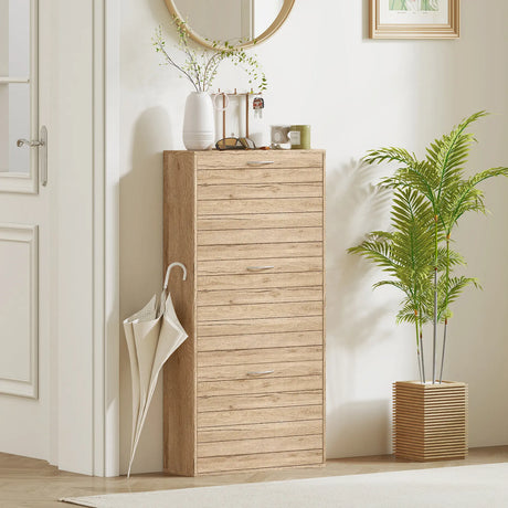 HOMCOM 12-Shoe Flip Drawer Storage Cabinet - Brown Wood-Effect