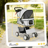 PawHut Dog Pram, Pet Stroller with Reflective Strips, Foldable Cat Stroller with 360 Swivel Wheels, Grey