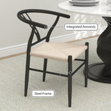 HOMCOM Set of Two Weave Dining Chairs with Y-Shaped Backrest Hemp Seat - Black/Beige