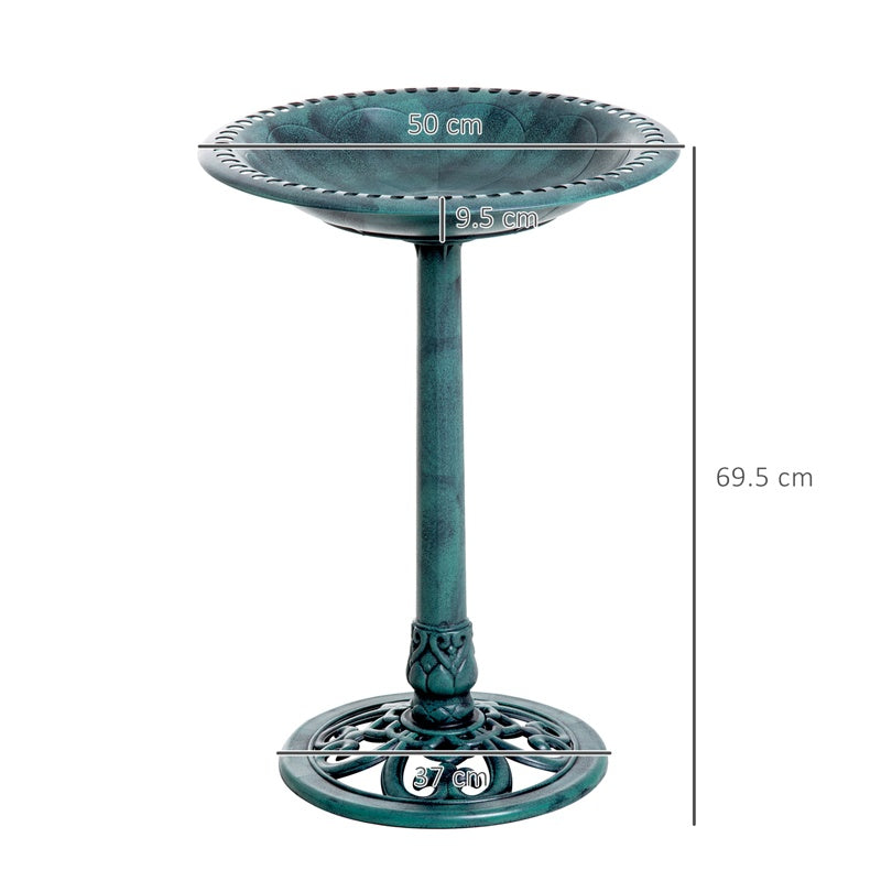 Outsunny Garden Bird Bath Outdoor Decrative Garden Feeder Stand with Scallop-like Pattern, Time-Worn Finish, 50cm, Green