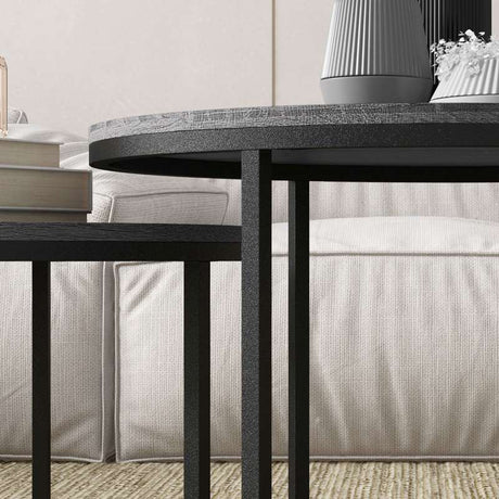 HOMCOM Set of Two Marble-Effect Stacking Tables - Wood Grey