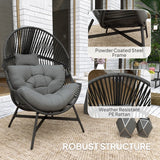 Outsunny Rattan Egg Chair, Oversized Freestanding Garden Egg Chair with Thick Tufted Cushion, Headrest, Steel Frame for Indoor and Outdoor Use, Charcoal Grey