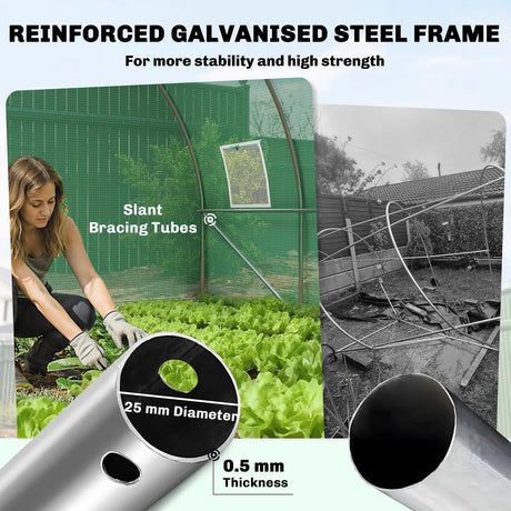 Outsunny 3 x 4 m Walk-in Polytunnel Greenhouse with Hinged Door and 8 Roll Up Mesh Windows, Garden Tunnel Warm House Tent, Green