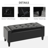 HOMCOM PU Leather Storage Ottoman Bench Storage Chest Tufted Ottoman Cube w/ Flipping Top 92L x 40W x 40H cm Black