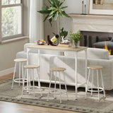 HOMCOM 5 Piece Bar Table Set for 4 with Stools, Metal Frame, Footrest for Kitchen Natural Wood