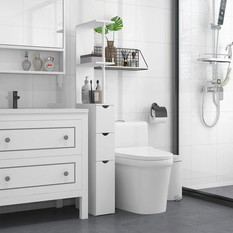 HOMCOM Slim Bathroom Storage Cabinet with Drawers, Tall Bathroom Cupboard with 2-Tier Shelf, White