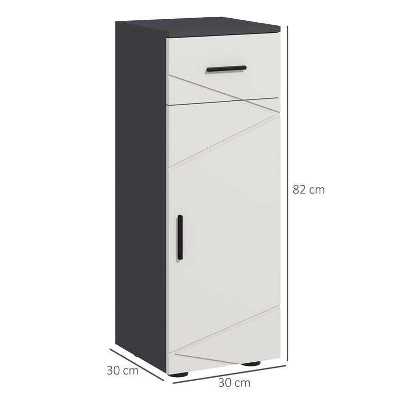 kleankin Slim Bathroom Cabinet, Narrow Bathroom Storage Cabinet with Drawer, Door Cupboard, Adjustable Shelf and Soft Close Mechanism, Grey