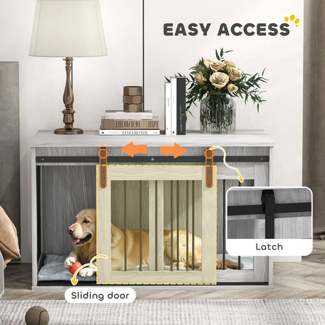 PawHut 98cm Dog Crate Furniture with Removable Cushion for Large Dogs - Grey