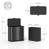 HOMCOM 8L Hanging Kitchen Bin, Rubbish bin with Lid and Removable Inner Bucket for Kitchen Cabinet Door, Under Sink, Office