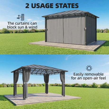 Outsunny 3 x 4 m Outdoor Hardtop Gazebo Canopy with PC Roof, Aluminium Permanent Pavilion Garden Gazebo with Curtains, Dark Grey
