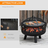 Outsunny Metal Firepit Bowl Outdoor 2-In-1 Round Fire Pit w/ Lid, Grill, Poker, Handles for Garden, Camping, BBQ, Bonfire, Wood Burning Stove, 61.5 x 61.5 x 52cm, Black