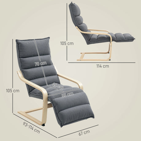 HOMCOM Curved Wooden Accent Chair, with Adjustable Footrest - Drak Grey