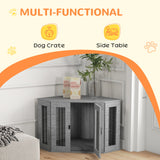 PawHut 2 in 1 Dog Crate Furniture Side Table with Cushion for Medium Dogs, 104 x 55 x 63cm - Grey