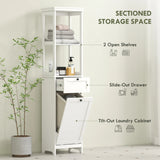 HOMCOM Tall Bathroom Cabinet, with Laundry Basket - White