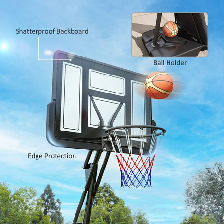 SPORTNOW Basketball Hoop Outdoor, Height Adjustable Basketball Hoop and Stand with Rebound System, Weighted Base, Portable on Wheels, 2.45-3.05m, for Teens, Juniors, Adults, Black