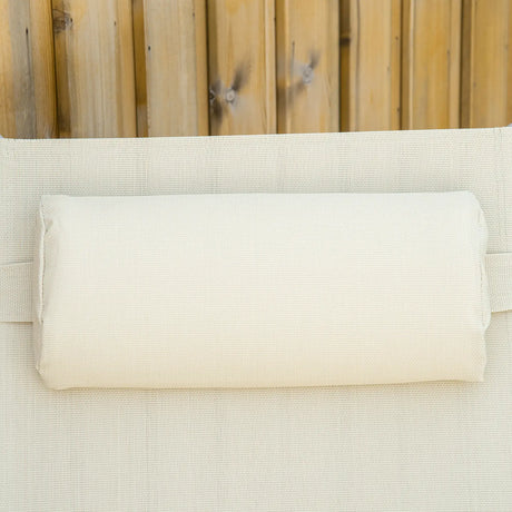 Outsunny Steel Fabric Sun Lounger Outdoor Folding Chaise Lounge Chair Recliner with Portable Design & 7 Adjustable Backrest Positions - Beige