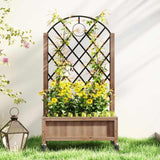 Outsunny Wooden Planter, with Metal Trellis - Brown/Black