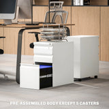 Vinsetto 3-Drawer Steel Filing Cabinet with Lock and Wheels - White