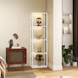 HOMCOM LED Floor Lamp with Glass Shelves, 4 Layers Dimmable Tall Standing Lamp, Modern Column Shelf Floor Light for Living Room, Bedroom, Office, White