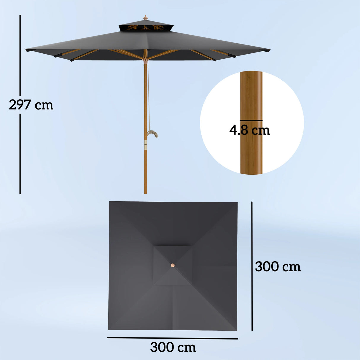 Outsunny 3 m Square Canopy Parasol - Black