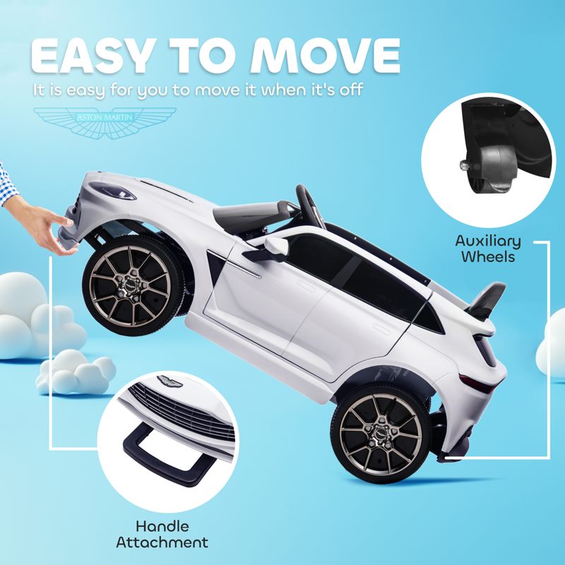 AIYAPLAY Aston Martin DBX Licensed Battery Powered Kids Electric Car, 12V Kids Ride on Car w/ Lights, Music Horn, White