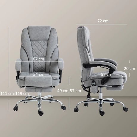Vinsetto Massage Office Chair, Heated Reclining Computer Chair with Adjustable Height and Footrest, Grey