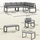 Outsunny Six Piece L Shaped Garden Furniture Set with 3 Loveseats - Grey