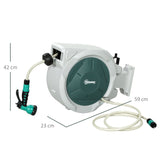 Outsunny Retractable Hose Reel Wall Mounted, 30+2m Garden Hose Pipe Reel with Lock, Auto Rewind, 7 in 1 Spray Nozzle, Includes Wall Fixings, 180° Swivel, Outdoor Watering, Grey