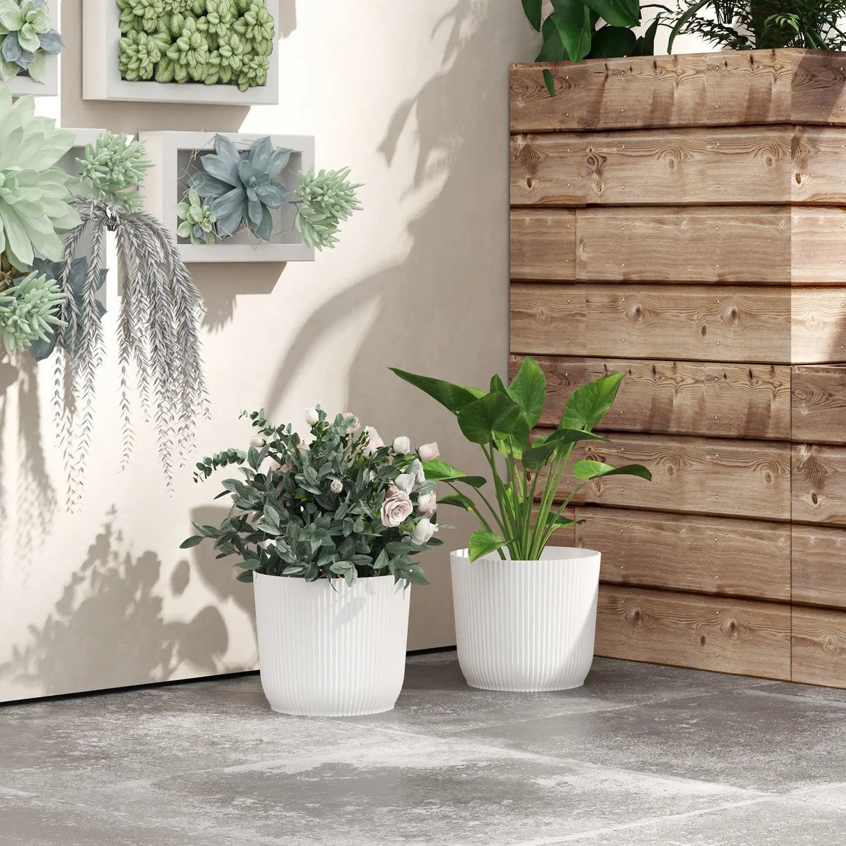 Outsunny Set of Two 22cm Planters - White
