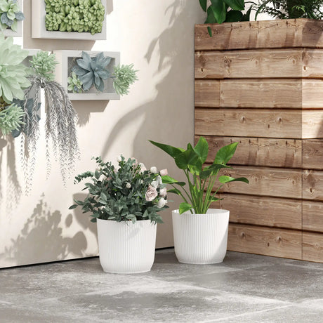 Outsunny Set of Two 22cm Planters - White