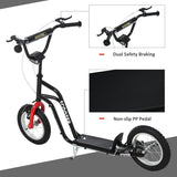 HOMCOM Stunt Scooter, Kids Scooter, 12'' Rubber Tyre Kick Scooter with Adjustable Handlebar, Dual Brakes, Black