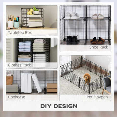 HOMCOM DIY 6 Cube Metal Wire Rack Interlocking Storage Cabinet Living Room Organiser Display Shelves Black