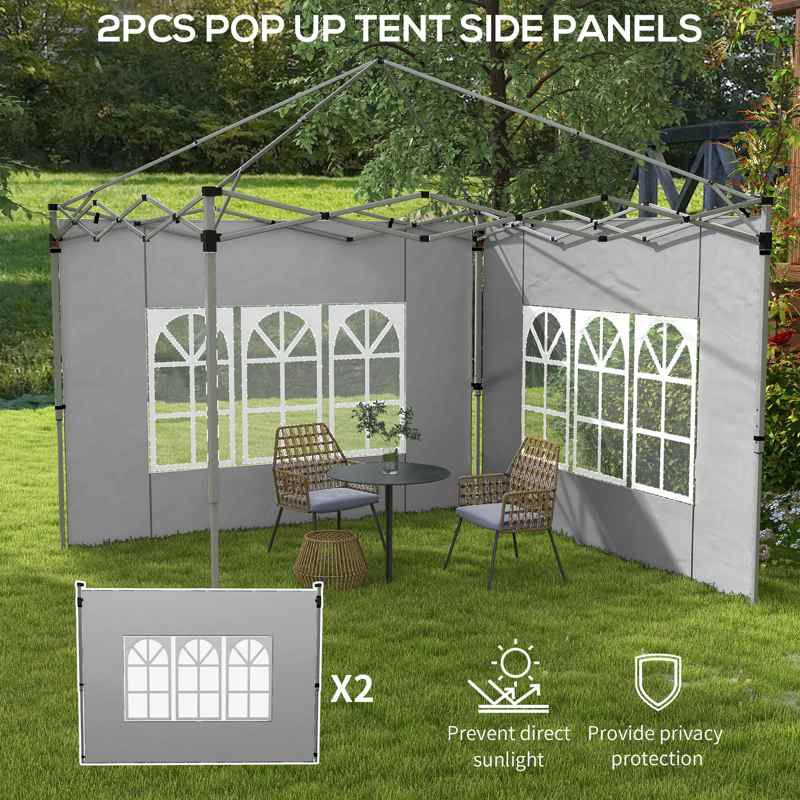 Outsunny Gazebo Side Panels, Sides Replacement with Window for 3x3(m) or 3x4m Pop Up Gazebo, 2 Pack, Grey