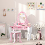AIYAPLAY Kids Dressing Table Set, Vanity Table with Stool, Mirror, Drawer, Desktop, Storage, Ballet-Theme, Pink
