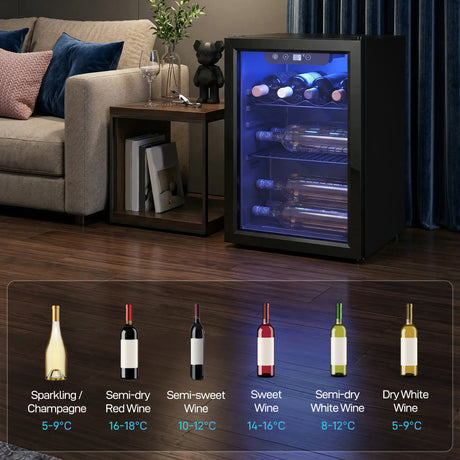 HOMCOM 16 Bottle Wine Cooler, 48 Litre Capacity, 4-16C Under Counter Drinks Beer Wine Fridge with Glass Door, LED Light, Black