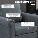 HOMCOM Vintage Accent Chair, Upholstered Occasional Chair with Back Pillow, Rolled Arms,  Rubber Wood Legs, Grey