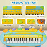 AIYAPLAY 37 Keys Kids Piano w/ Microphone, Stool, LED Lights, Record & Replay Function, Blue