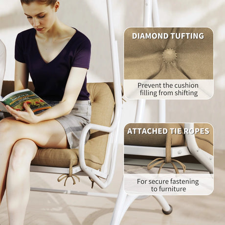 Outsunny Three-Seater Bench Cushion - Khaki
