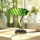 HOMCOM Stained Glass Table Lamp, Vintage Lamp with Green Handmade Shade, Metal Base, Antique Bedside Lamp for Bedroom Living Room Home Decoration