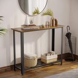 HOMCOM Industrial Console Table14Entryway Table w/Bottom Mesh Shelf Metal Frame Vintage Sofa Table for Hallway, Living Room, Rustic Brown