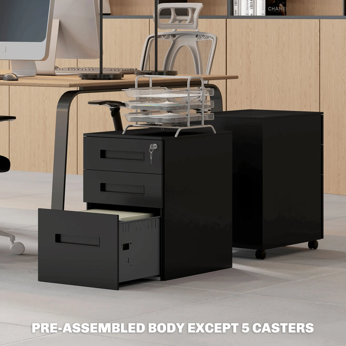 Vinsetto Three-Drawer Steel Filing Cabinet - Black