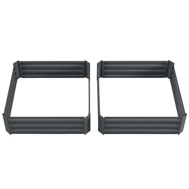 Outsunny Set of 2 291L Raised Garden Bed, Elevated Galvanised Planter Box for Flowers, Herbs, 100x100x30cm, Dark Grey